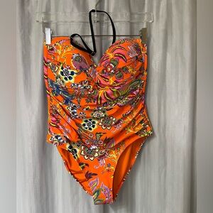 BCBGMaxAzria Orange Floral Swimsuit size XL new with tags